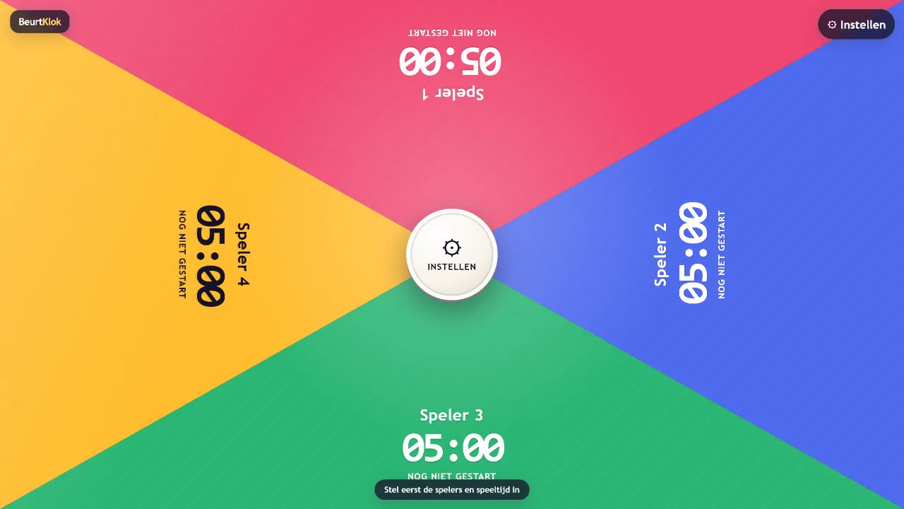 BeurtKlok with four colourful play areas and a central settings button