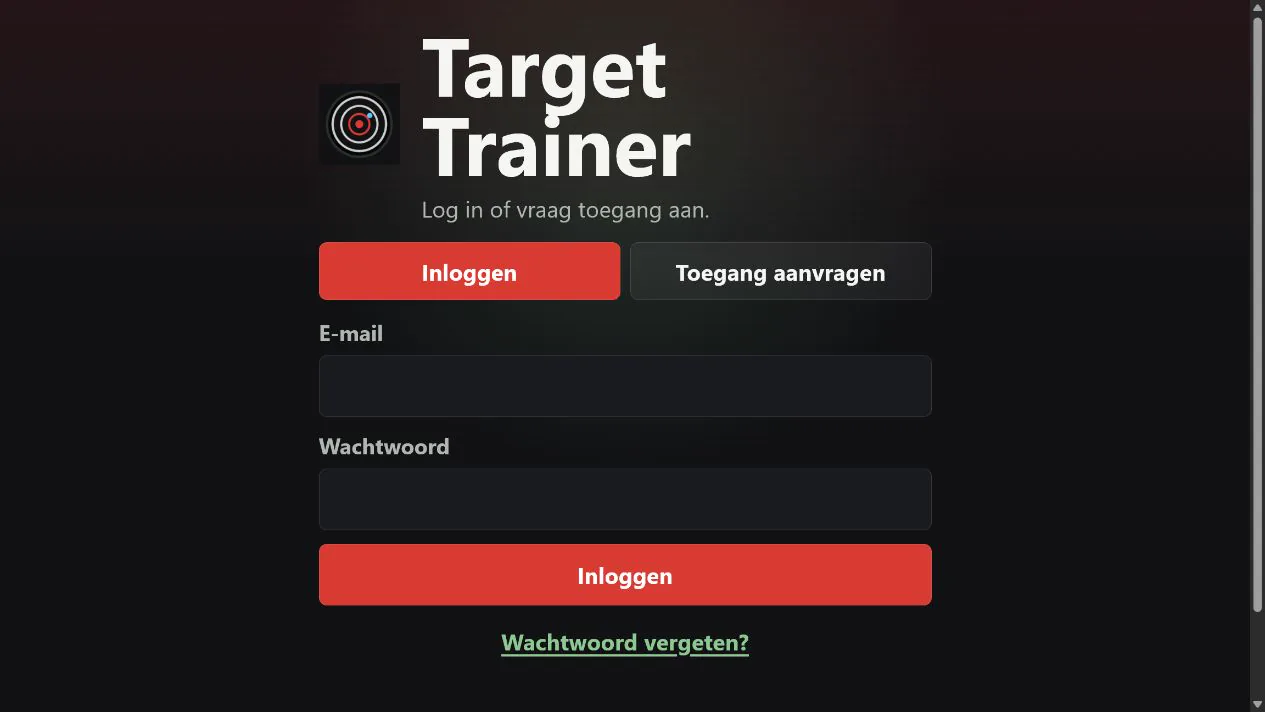 Target Trainer login screen in a dark interface